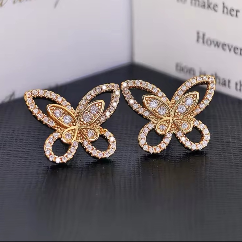 Rose Gold Filled Cubic Zirconia Butterfly Earrings